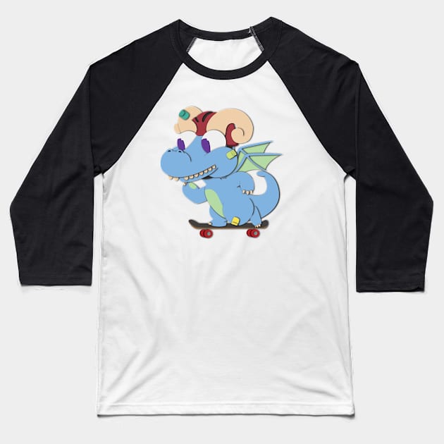 Skateboard Dragon Baseball T-Shirt by PaperStingRay